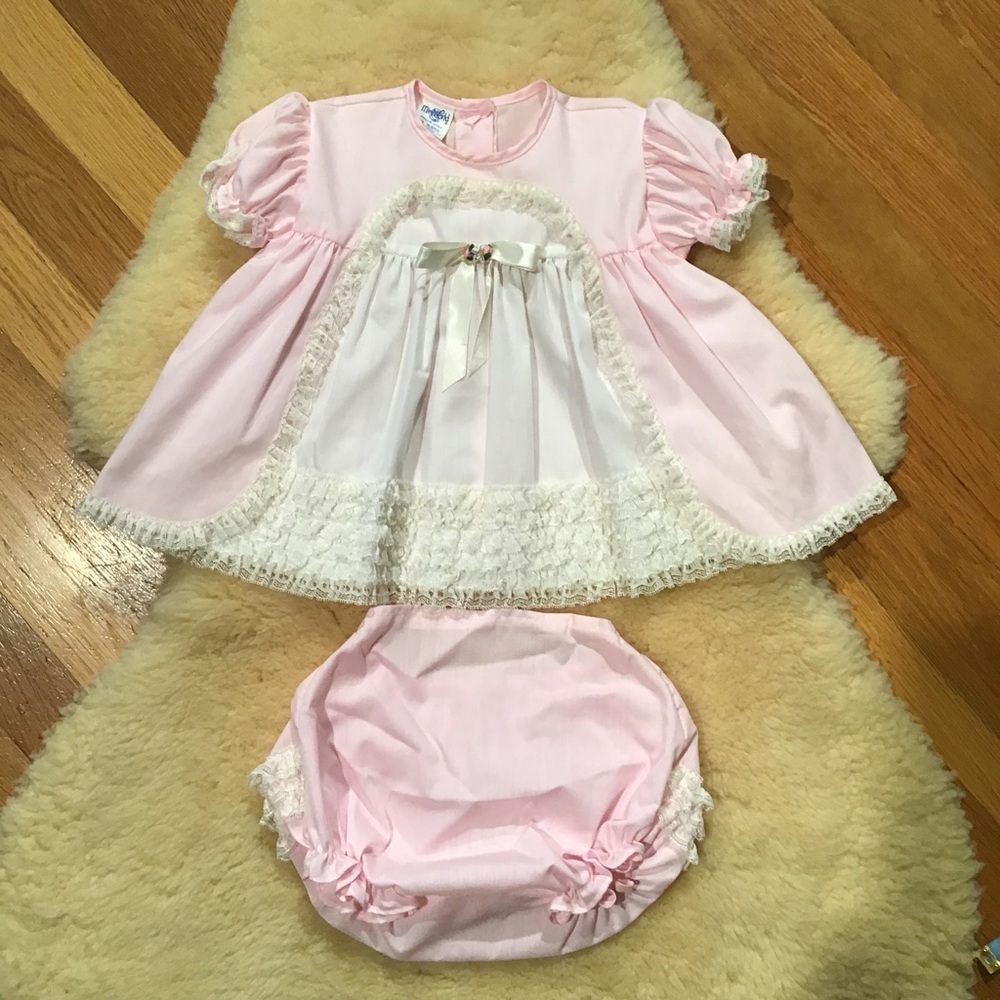 Classic Pink Lace-Trim Baby Dress with Bloomers